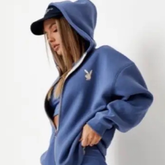 Missguided Blue Oversized Hoodie Sweatshirt - Picture 1 of 7